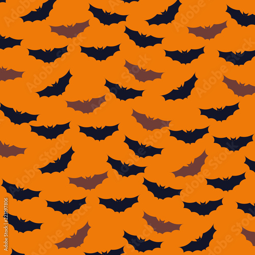 halloween card with bats flying pattern background