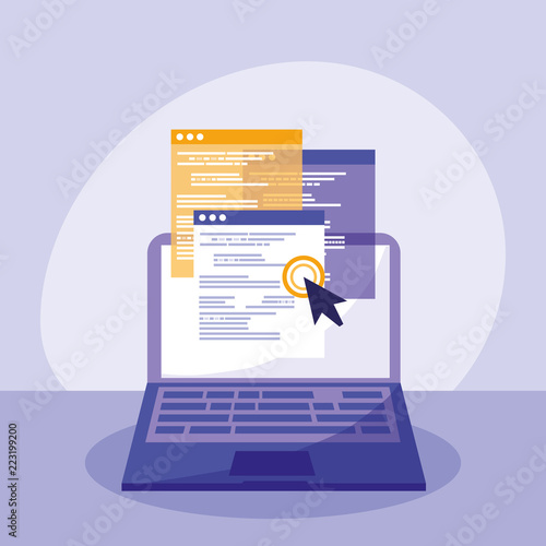 laptop computer with webpage templates