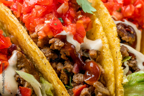 Mexican tacos with beef and salsa