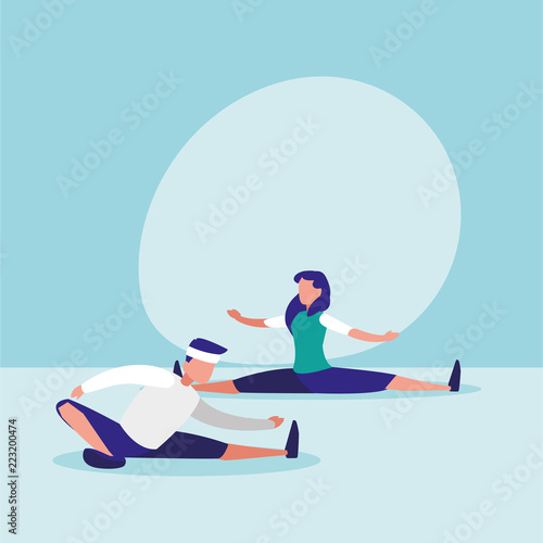 couple practicing stretching avatar character