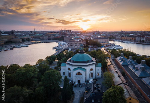 panoramic view of stockholm at sunset photo