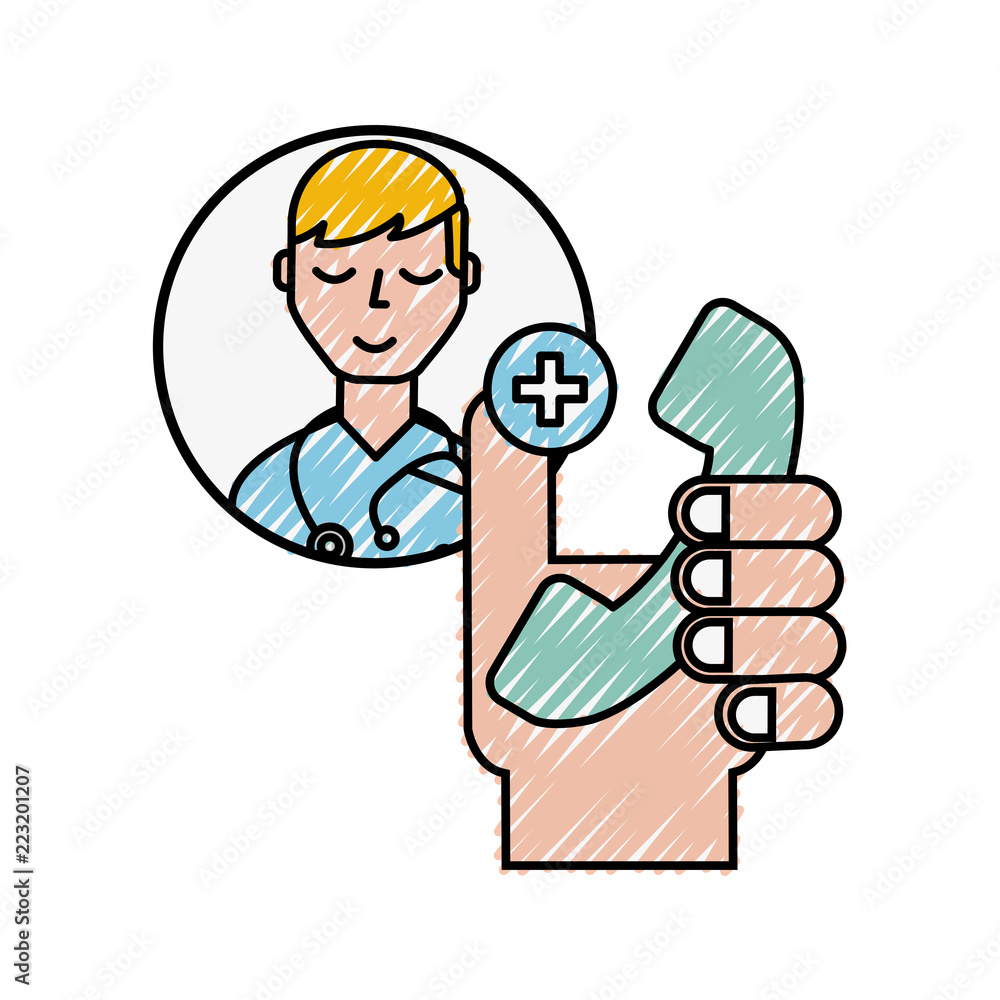 hand holding telephone medical doctor helpline