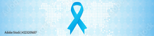 Prostate cancer awareness campaign concept. November month. Blue ribbon on background whith white digital map, like as healthy clean cells. Vector horisontal illustration. Men's health
