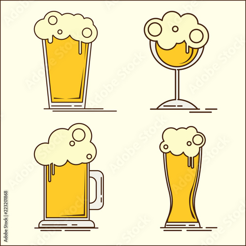 Oktoberfest. Set of vector flat beer icons. Beer bottle, glass, pint. Vector flat illustration. Simple set of beer icons of oktoberfest.