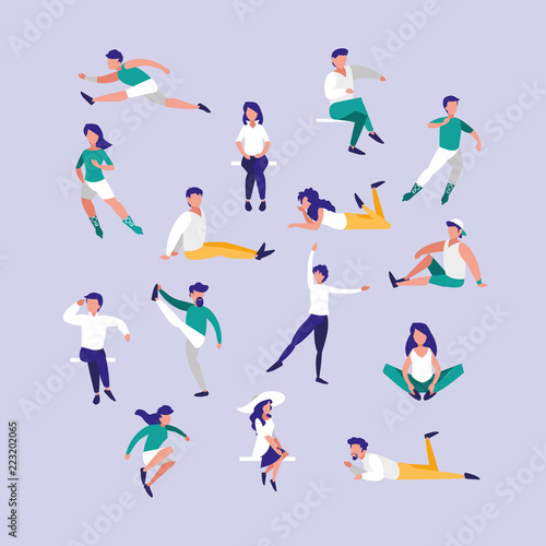 group people practicing exercises avatar character