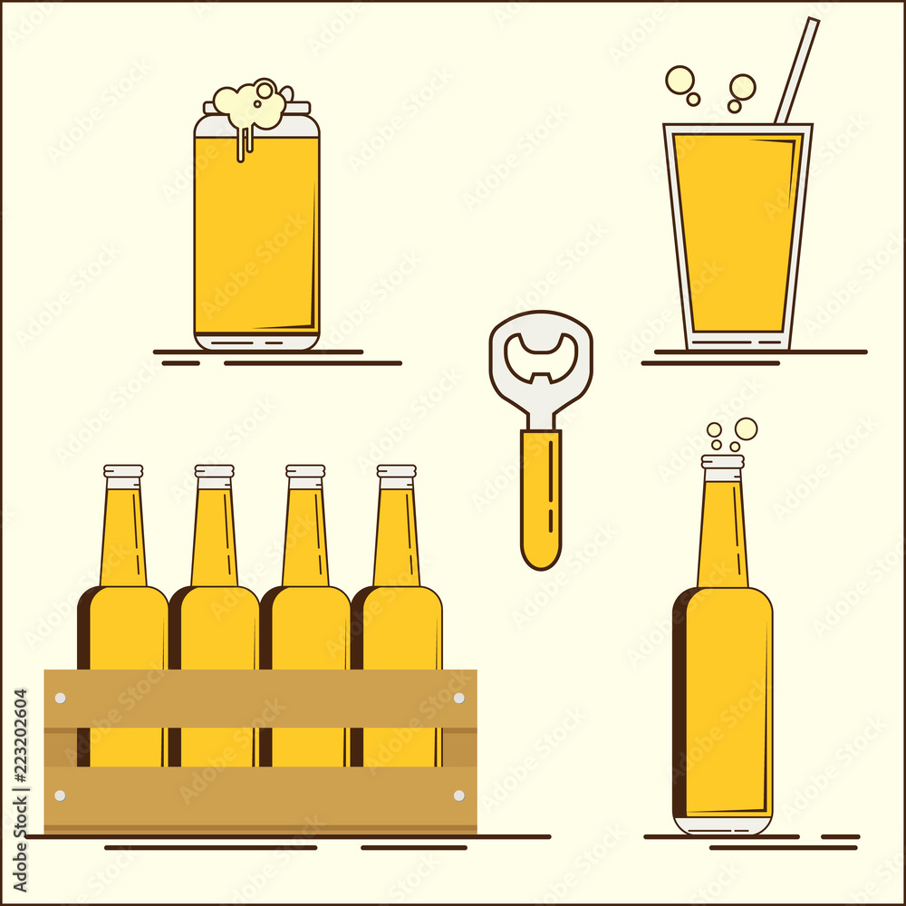 Set of beer glassware. Cool minimal flat vector illustration Stock