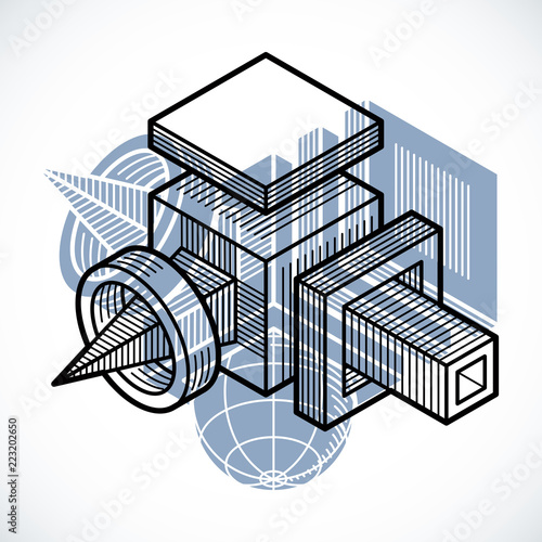 Engineering three-dimensional construction, abstract vector trigonometric shape.