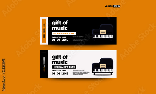 Music Gift Card with Piano Vector Illustration in Flat Style Design