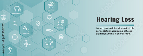 Hearing Aid or loss Web Header Banner with Sound Wave Images Set