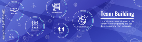 Team Building, Teamwork, - Connectivity Icon Set with Stick Figures and Intersections Web Header Banner