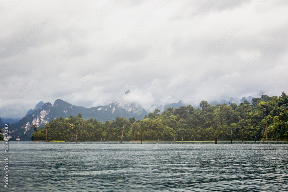 Landscape of a big mountain and lake whare fully with forest in tropical zone in Asia.