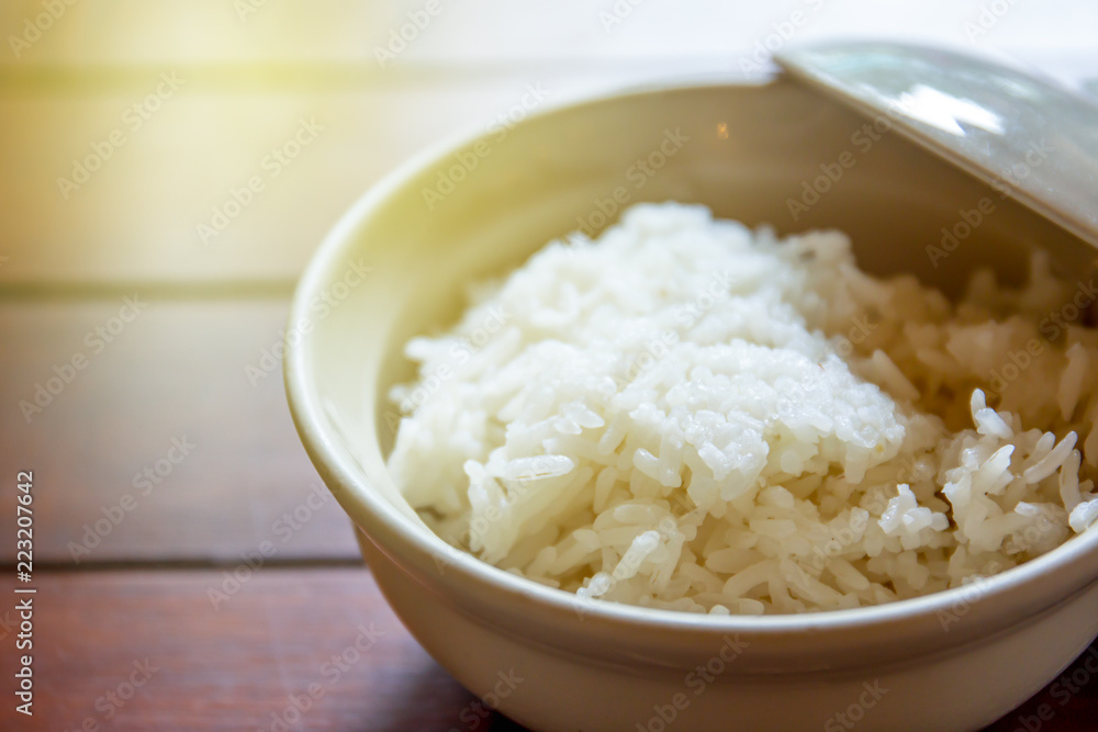 Original cooked Thai Jasmine rice close up. Original cooked Thai Jasmine rice close up.