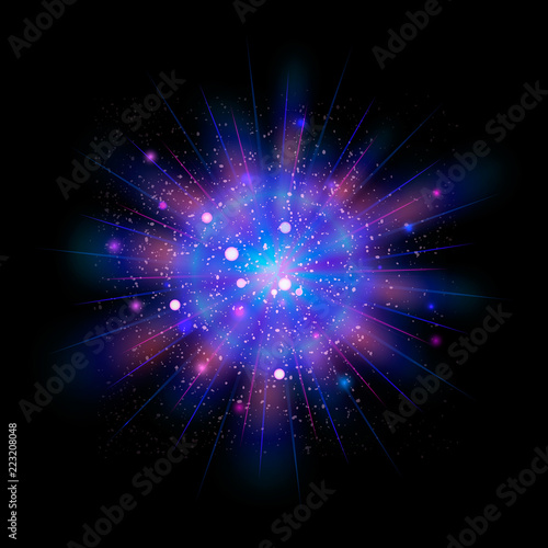 Neon blue and pink glitter particles background effect. Star dus