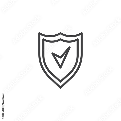 Shield with check mark outline icon. linear style sign for mobile concept and web design. Protection simple line vector icon. Guard symbol, logo illustration. Pixel perfect vector graphics