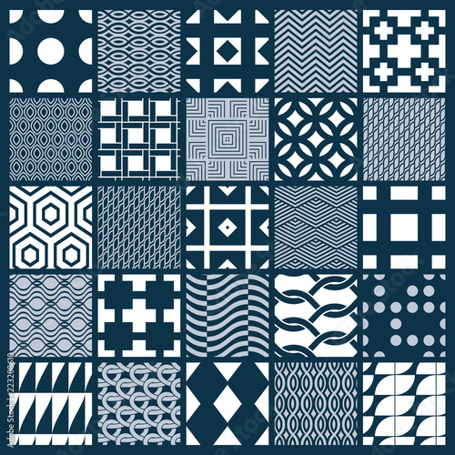 Fotografi Collection of vector abstract seamless compositions, symmetric ornate backgrounds created with simple geometric shapes