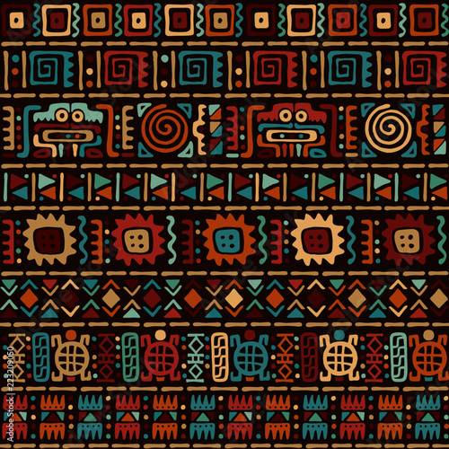 Decorative stylized ethnic ornament with mexican, aztec and inca motifs, seamless vector pattern photo