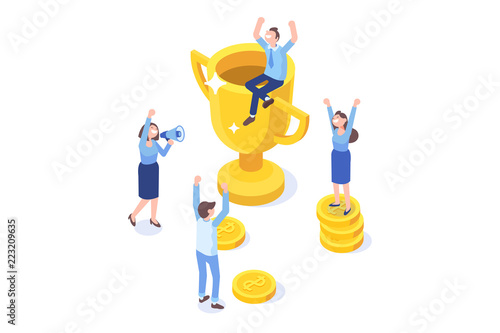 Team Success vector concept. Business people celebrating victory. Vector illustration of a flat design.