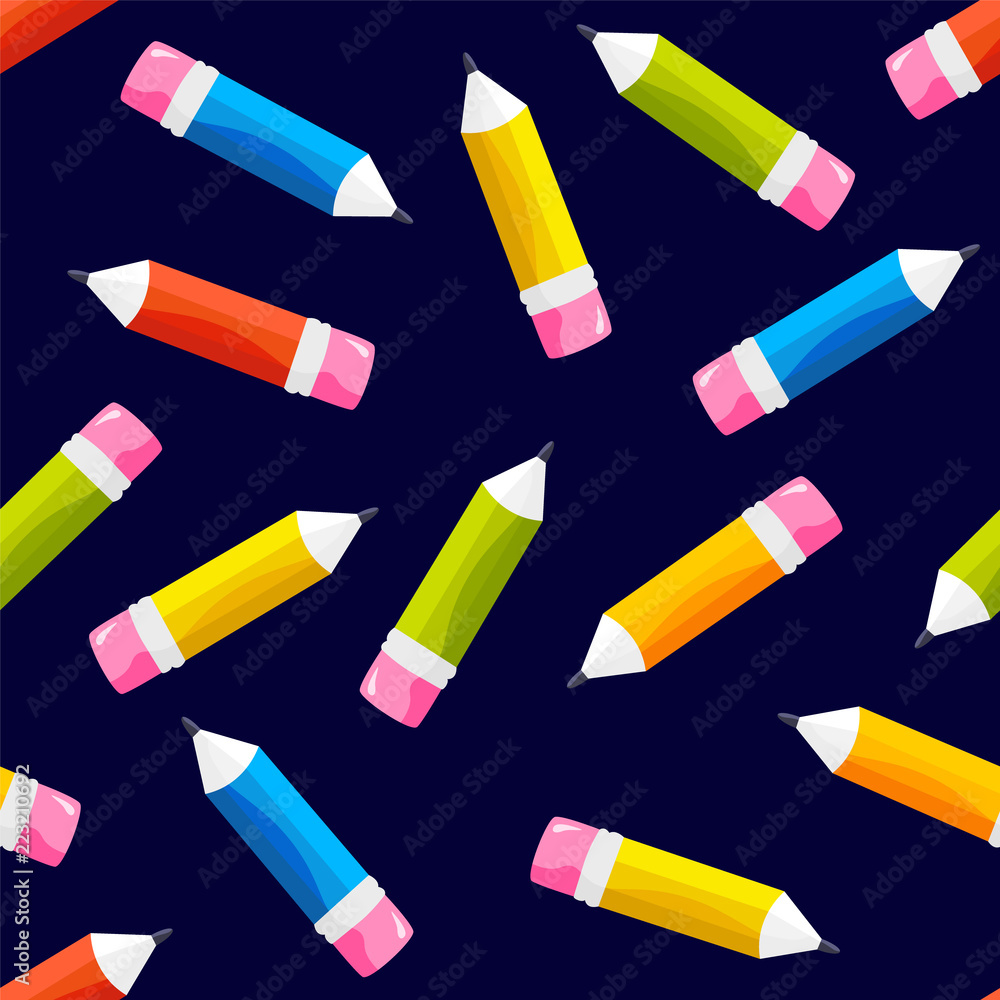 Seamless pattern with color pencils on black background. Vector. Seamless pattern with color pencils on black background. Vector.