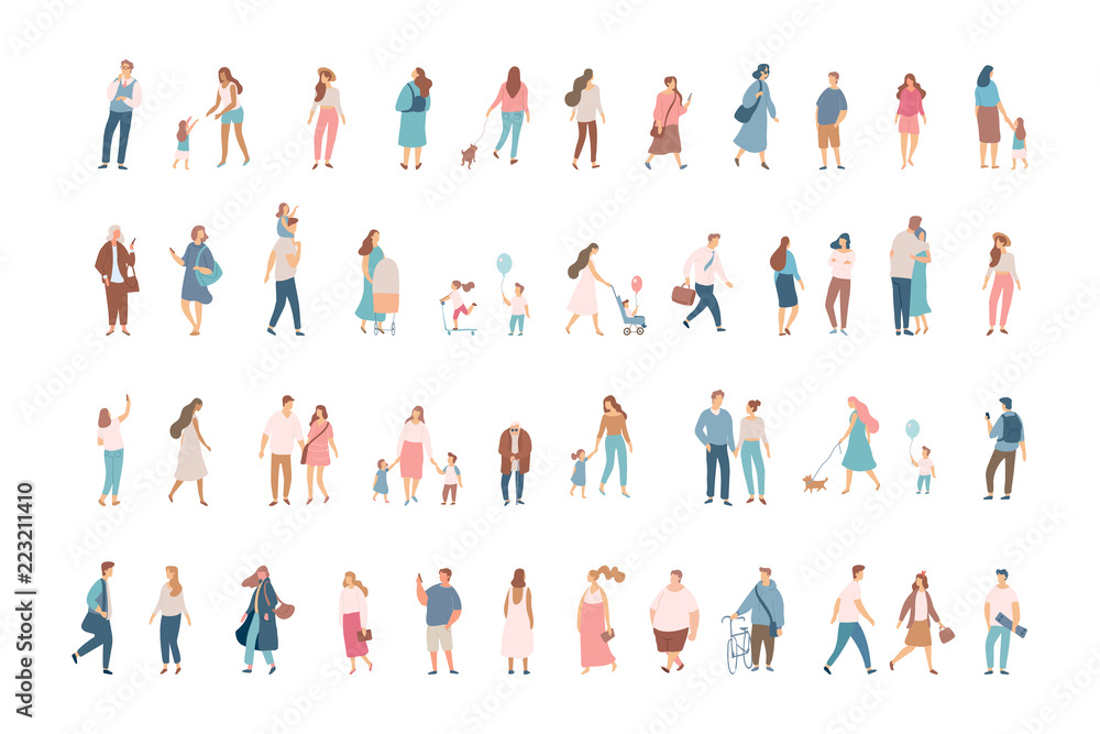 Crowd. Different People vector set3. Male and female flat characters isolated on white background. - obrazy, fototapety, plakaty 