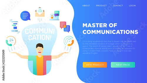 Wallpaper Mural character with his hands up and communication Icons are arranged in a semicircle above the head Torontodigital.ca