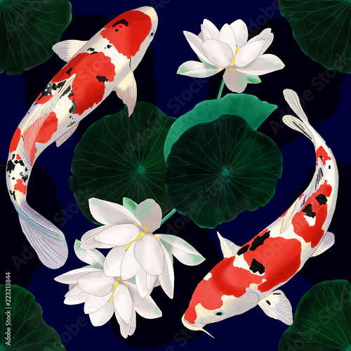 koi fish lotus pattern