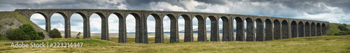 Panorama of Ribblehead Viaduct carrying the Settle to Carlisle railway line across the Ribble Valley, Yorkshire Dales,UK.