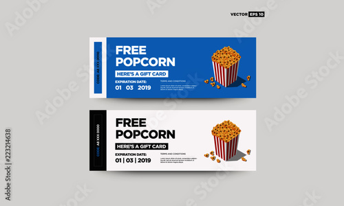 Free Gift Voucher Refreshment Popcorn Box Vector Illustration