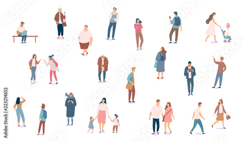 Crowd. Different People vector set3. Male and female flat characters isolated on white background.