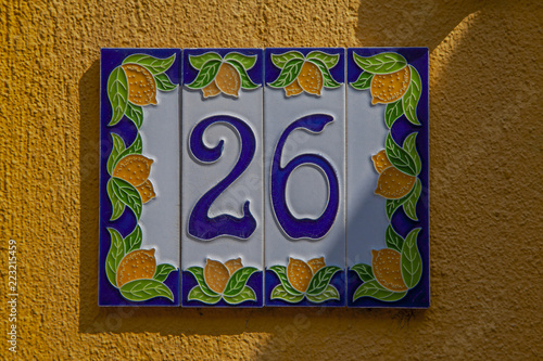 Ornamented decorative house number blocks at Tenedos (Bozcaada) Island by Aegean Sea