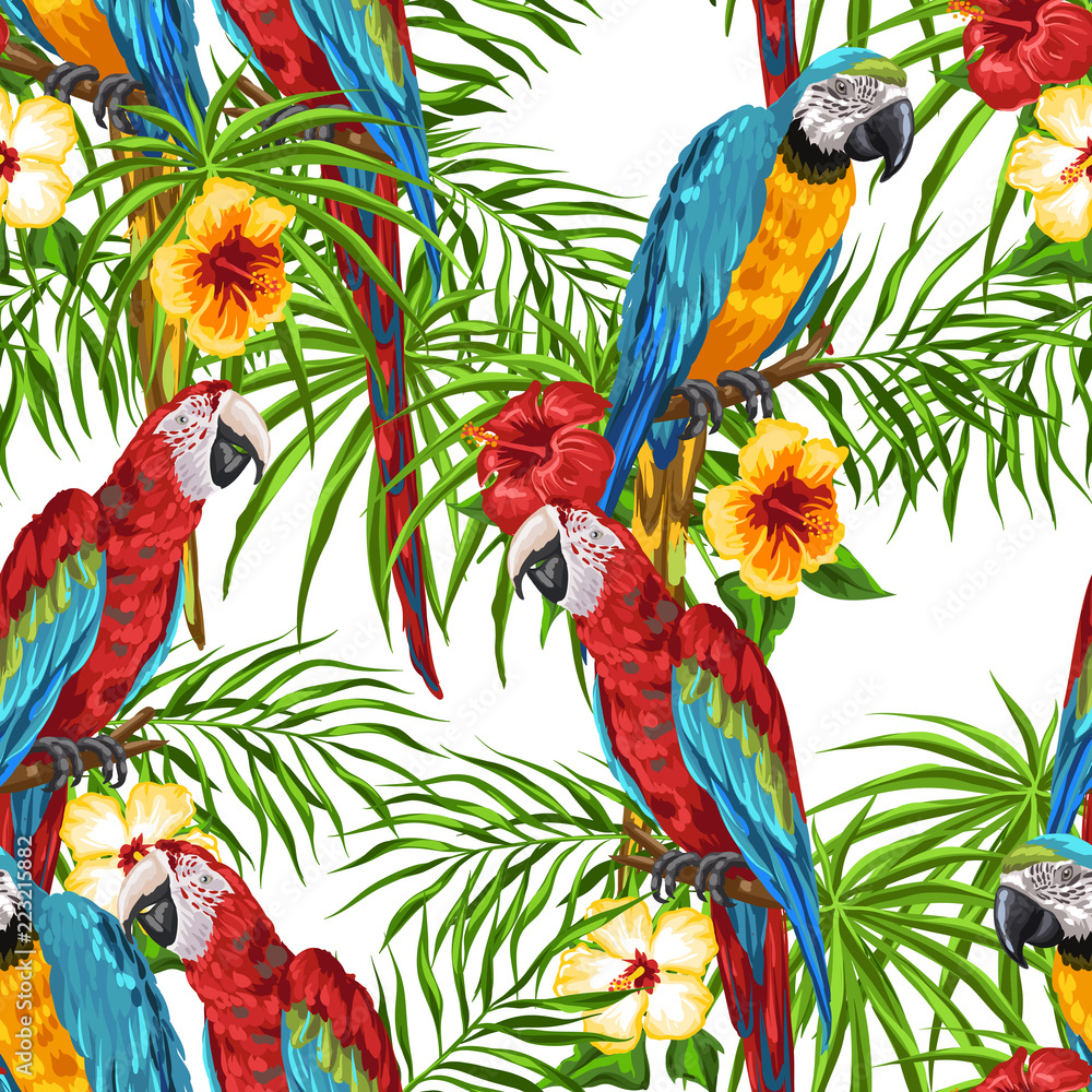 Obraz premium Tropical seamless pattern with parrots.