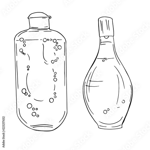 Set of cosmetics bottles isolated on white background. Hand drawn vector illustration.