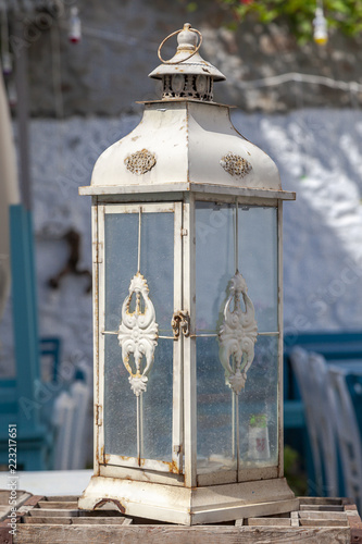 Vintage and classic big candle lantern at Tenedos (Bozcaada) Island by the Aegean Sea