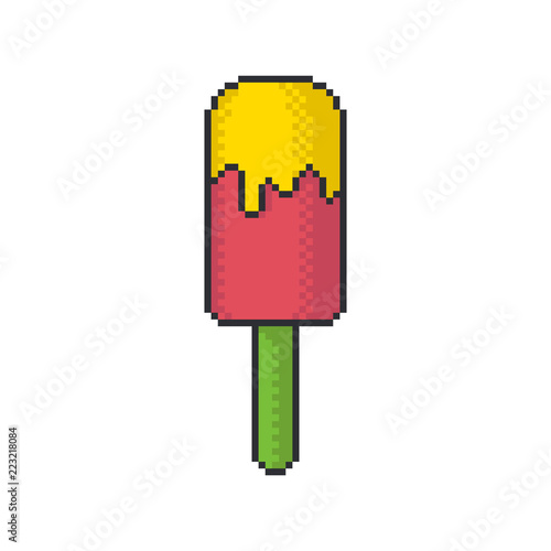 Fruit Ice lolly pixel art style vector icon on white background.