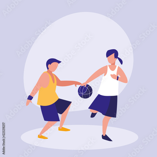 couple practicing basketball avatar character