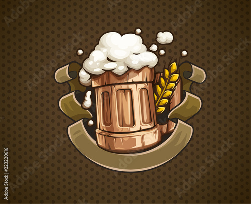 Wooden Beer mug with and froth for Octoberfest brewery festival.