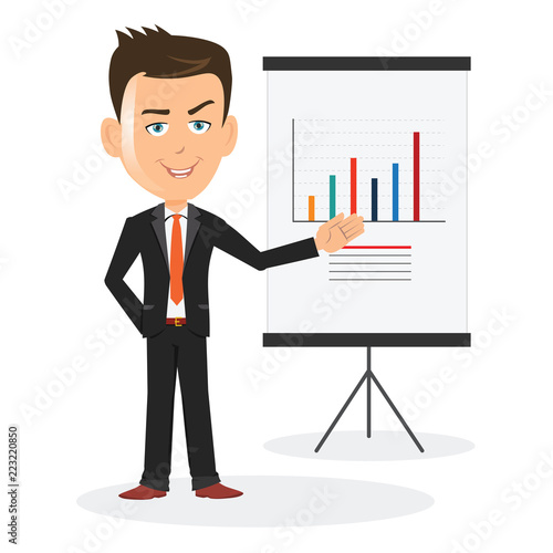 Man presenting business reports ideas success failure discussions increase sales marketing vision