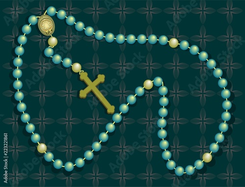 Rosary beads on a dark background