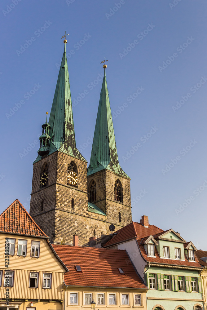 Fototapeta premium Towers of the St. Nikolai church in Quedlinburg, Germany