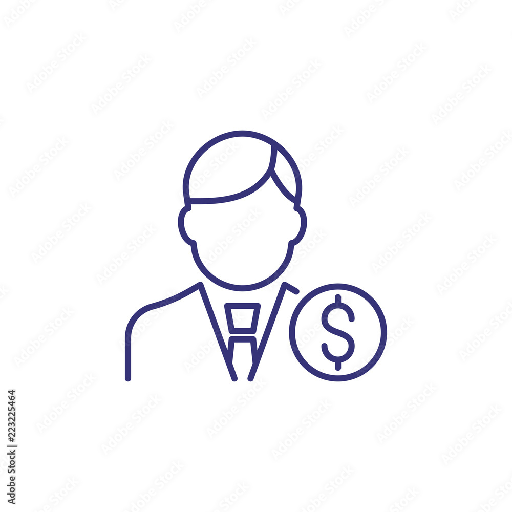 Businessman line icon. Man in tie and money. Occupation concept. Can be used for topics like top management, banking, finance, investment