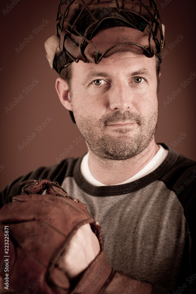 Portrait of a Baseball Athlete with Glove and Mask Portrait of a Baseball Athlete with Glove and Mask