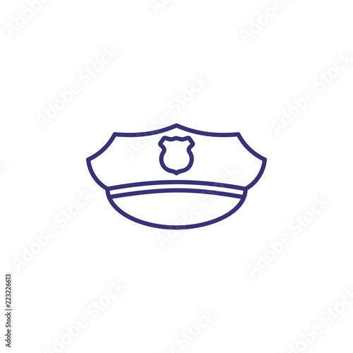 Policeman hat line icon. Cap, head cover, badge. Justice concept. Can be used for topics like law enforcement, police staff, uniform