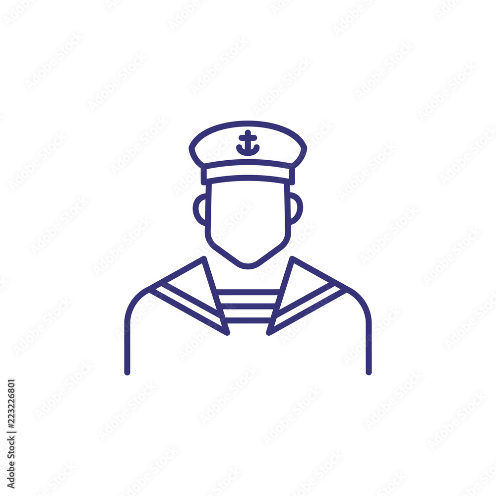 Sailor line icon. Navy man, seaman, mariner. Occupation concept. Can be used for topics like voyage, sailing, navigation Sailor line icon. Navy man, seaman, mariner. Occupation concept. Can be used for topics like voyage, sailing, navigation