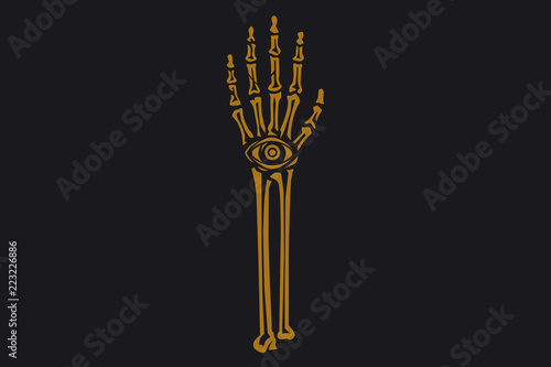 skeleton hand with eye mysticism tattoos vector illustration