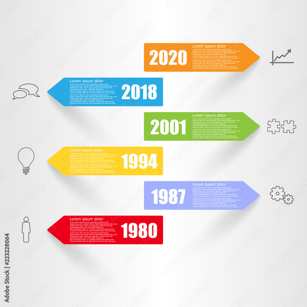 Timeline with color arrows and shadow spatial vector graphic