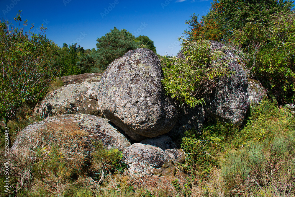 Stack of woolsack rocks or corestones, big rounded boulders, the result of chemical and physical weathering Stack of woolsack rocks or corestones, big rounded boulders, the result of chemical and physical weathering