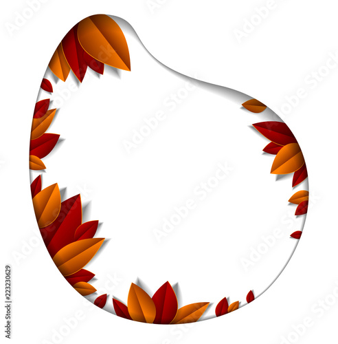 Autumn leaves beautiful background or frame with blank copy space for text, vector illustration in paper cut style. Fall season anniversary event or greeting card. © Sylverarts