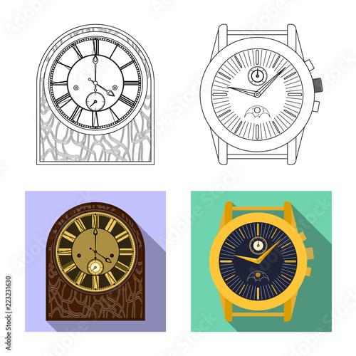 Vector design of clock and time logo. Collection of clock and circle stock symbol for web.