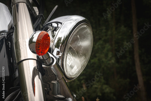 Close up photo headlight classic motorcycle photo