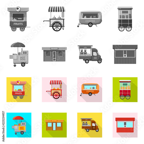 Vector illustration of market and exterior sign. Set of market and food stock vector illustration.