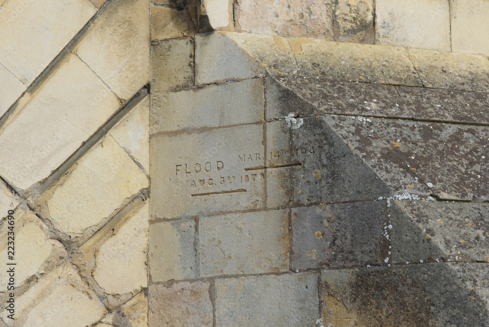 Flood markings next to River Cam Flood markings next to River Cam
